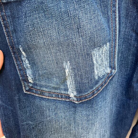 Free People Denim Overalls Sz 27 Blue Distressed Open Back Casual Boho Utility - Picture 12 of 16